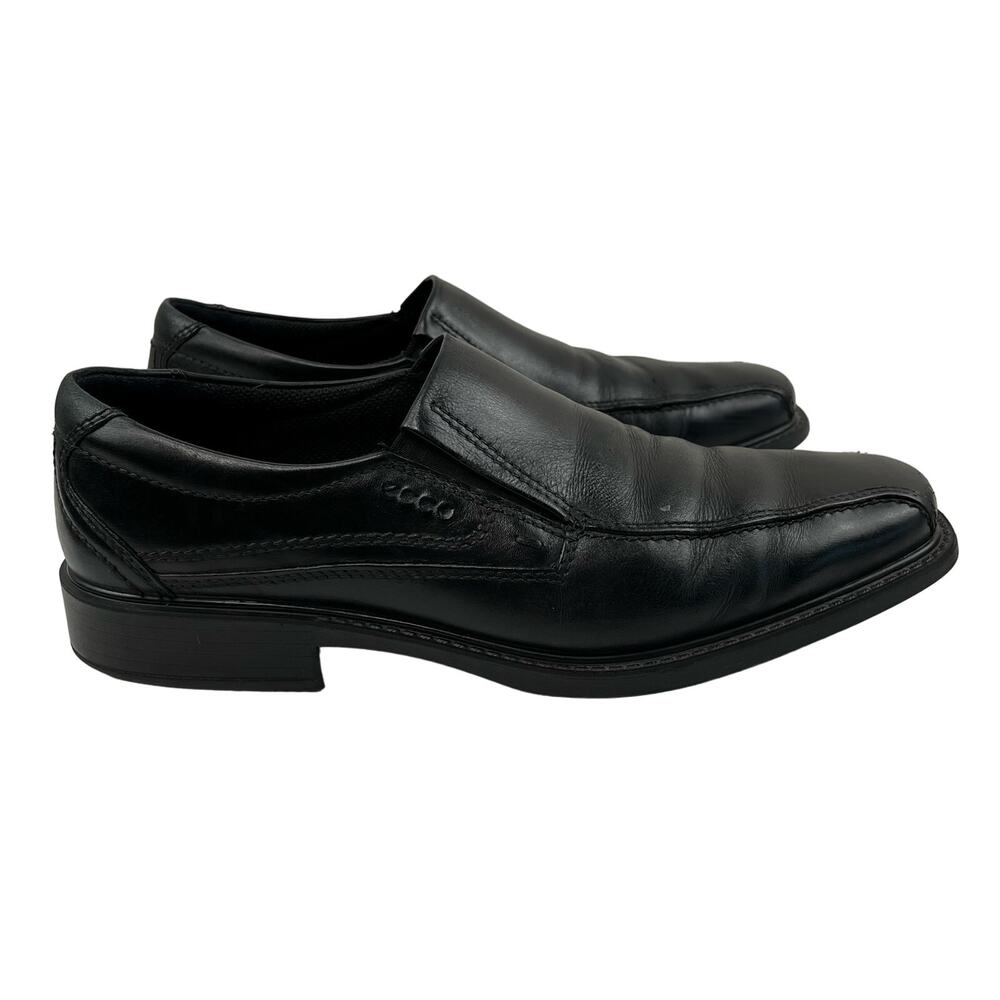 ECCO New Jersey Black Leather Loafers 10 44 Bicycle Toe Slip On Dress Shoes Luxe